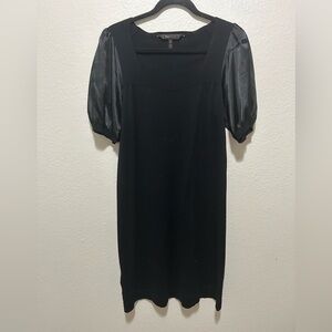 BCBGMaxAzria Silk Cotton Black Mini Dress with Puff Sleeves Size Medium